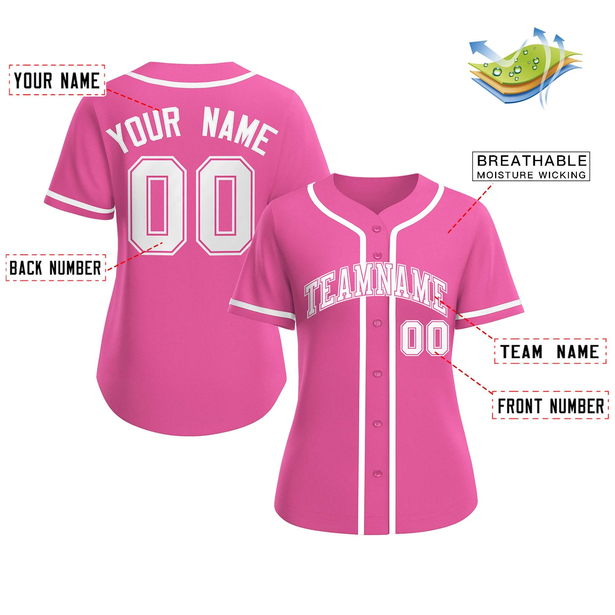 Custom Pink White-Pink Classic Style Baseball Jersey For Women - Image 2