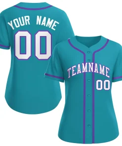 Custom Aqua White-Purple Classic Style Baseball Jersey For Women