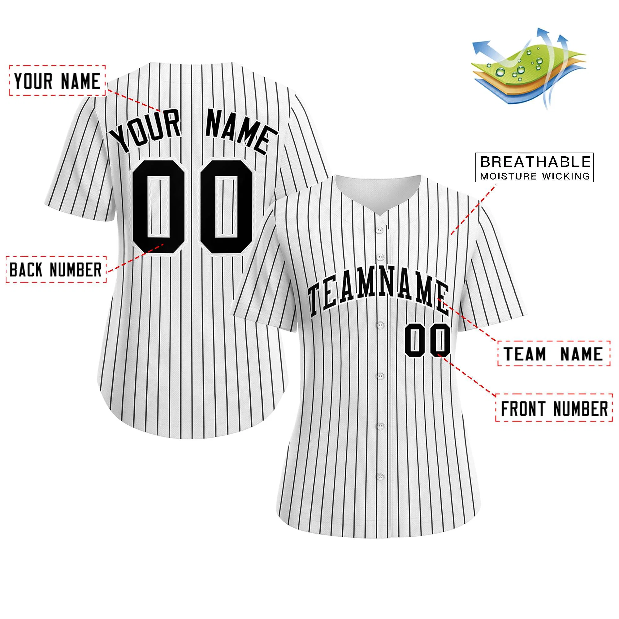 Custom White Black-White Stripe Fashion Baseball Jersey For Women - Image 2