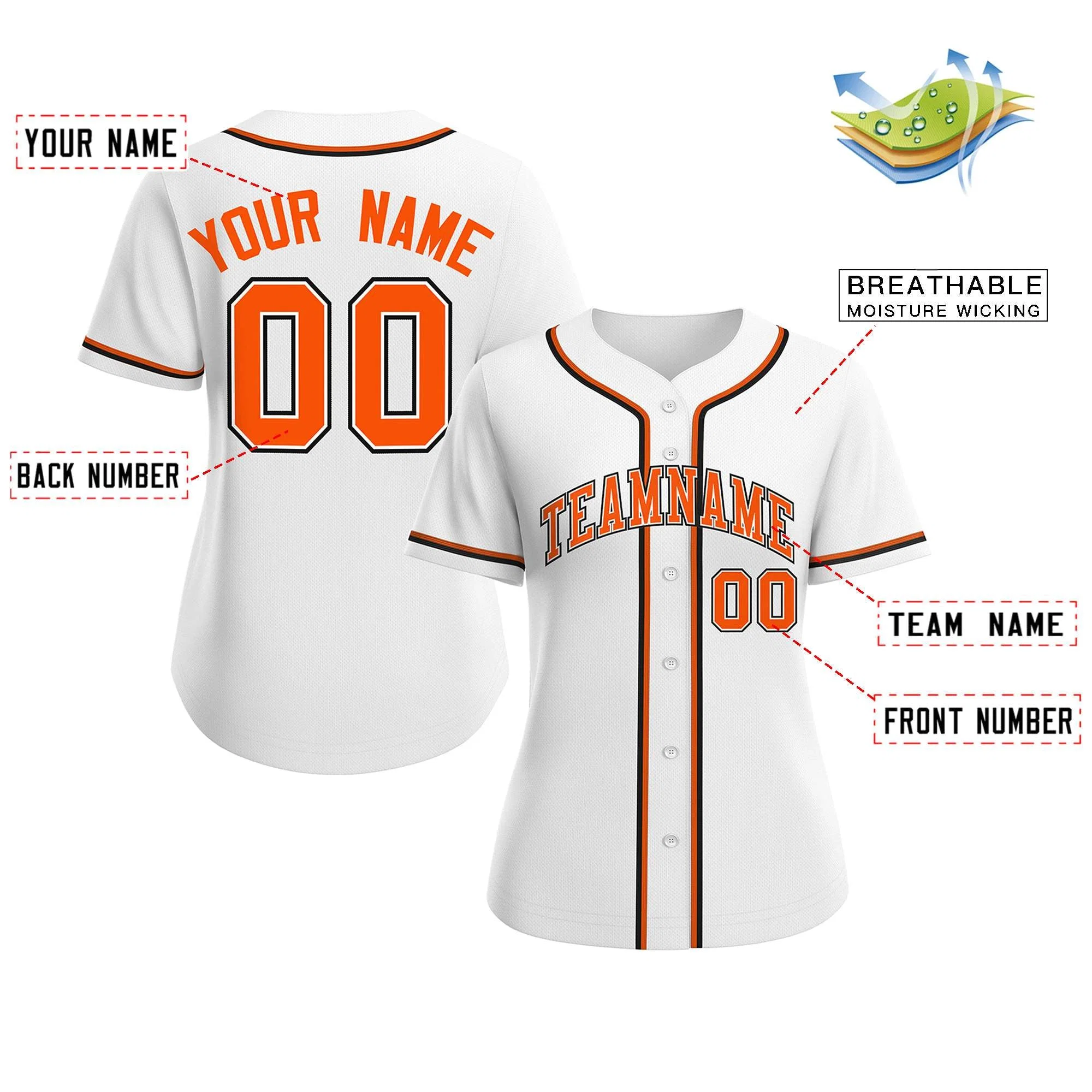 Custom White Orange-White Classic Style Baseball Jersey For Women - Image 2