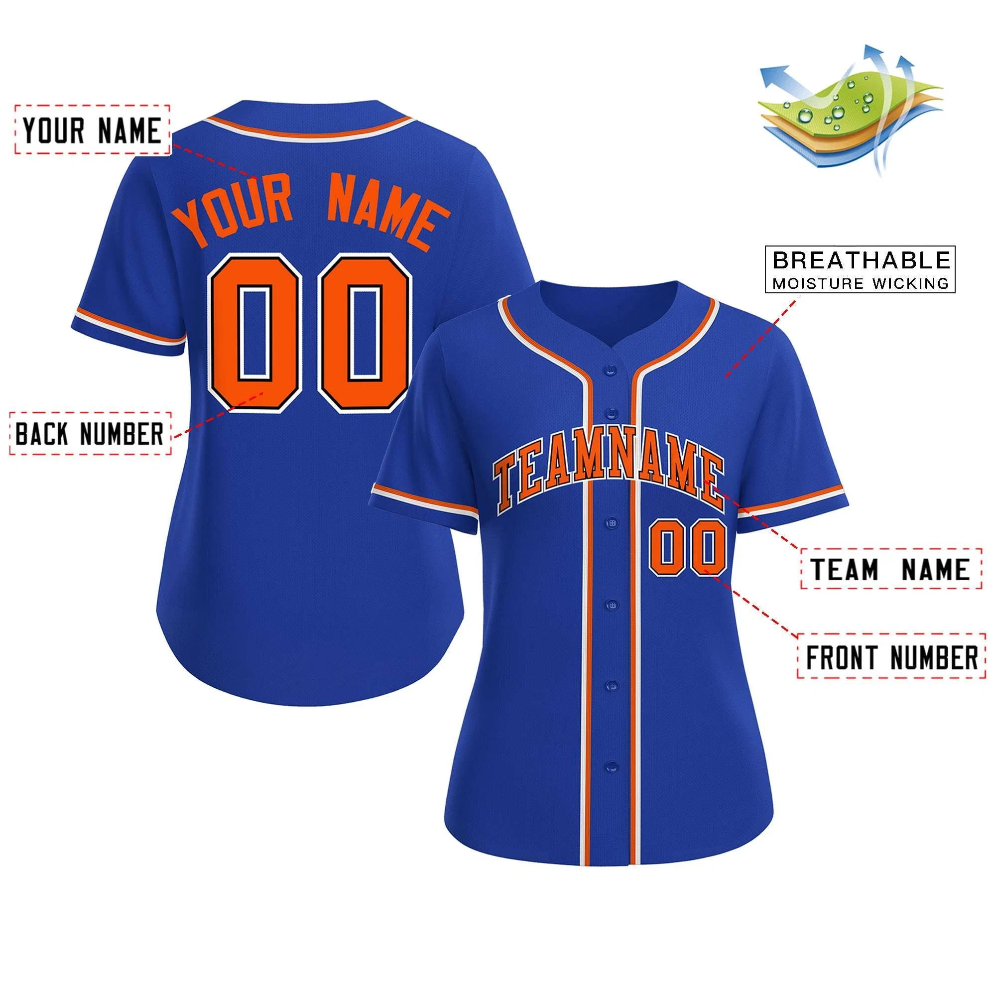 Custom Royal Orange-Black Classic Style Baseball Jersey For Women - Image 2