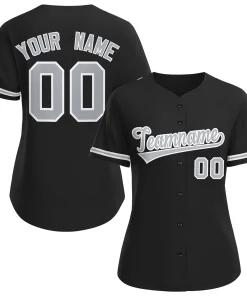 Custom Black Gray-White Classic Style Baseball Jersey For Women