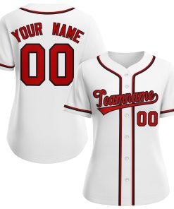 Custom White Red-Black Classic Style Baseball Jersey For Women