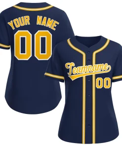 Custom Navy Yellow-White Classic Style Baseball Jersey For Women