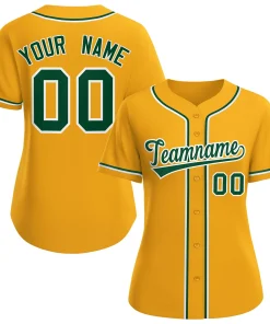 Custom Gold Green-White Classic Style Baseball Jersey For Women