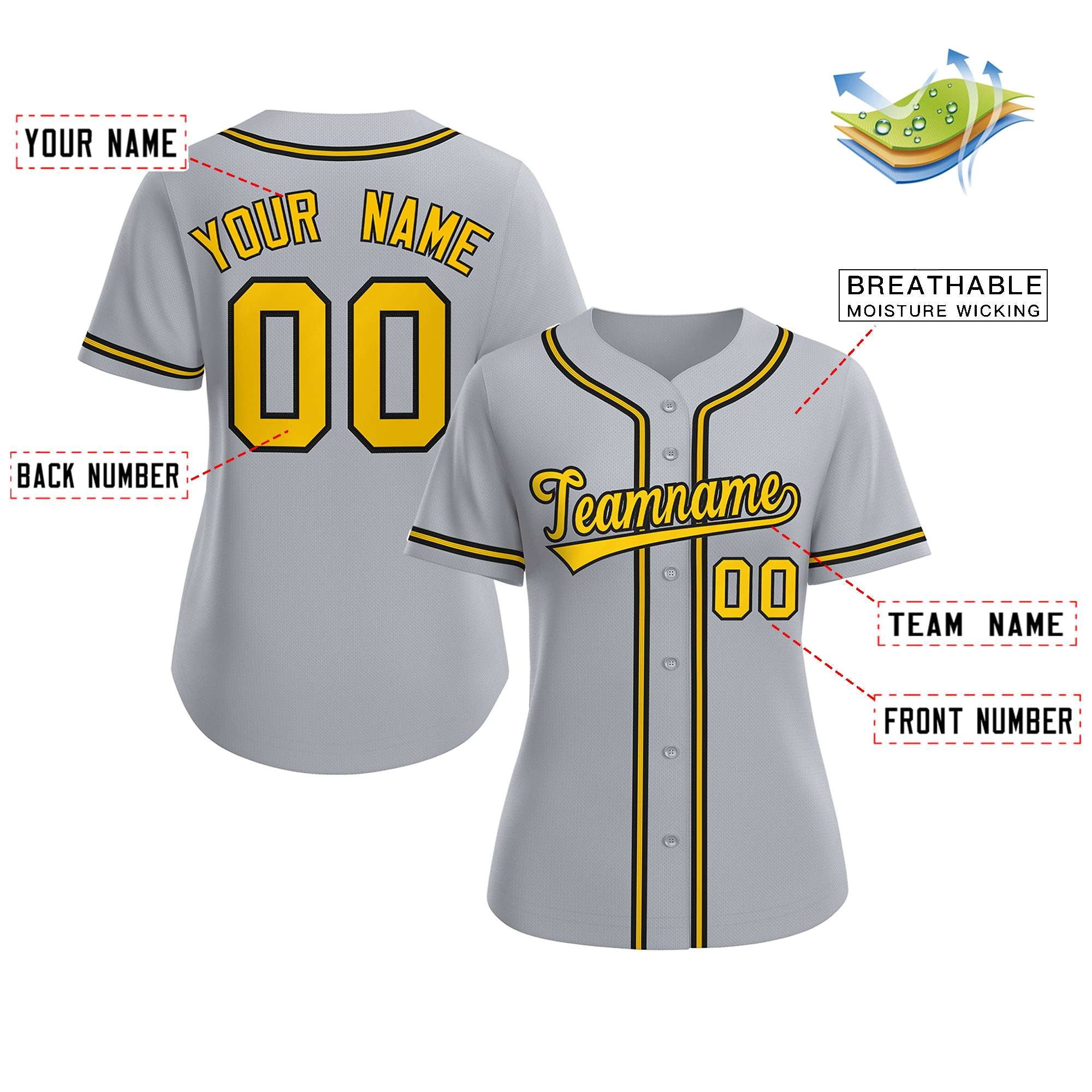 Custom Gray Gold-Black Classic Style Baseball Jersey For Women - Image 2
