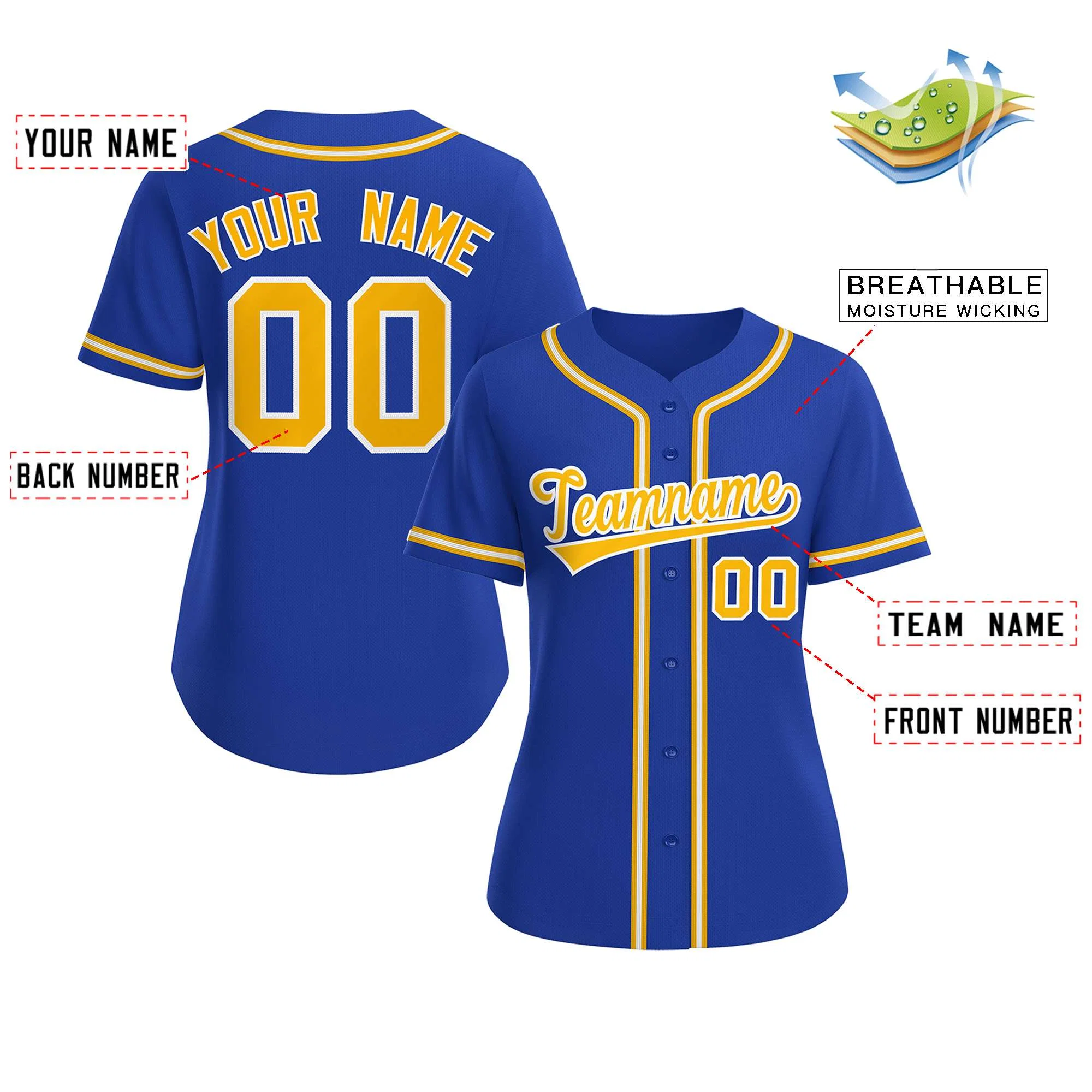 Custom Royal Gold-White Classic Style Baseball Jersey For Women - Image 2