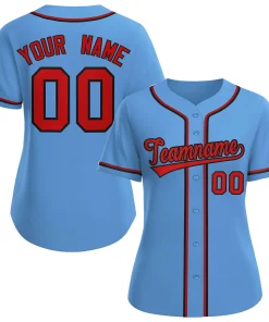 Custom Light Blue Red-Black Classic Style Baseball Jersey For Women