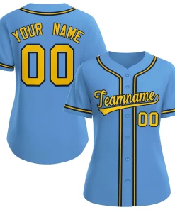 Custom Light Blue Gold-Navy Classic Style Baseball Jersey For Women