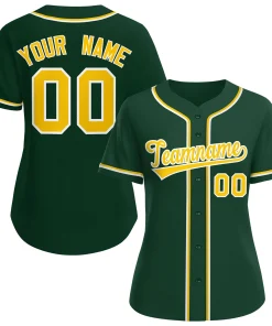 Custom Green Gold-White Classic Style Baseball Jersey For Women