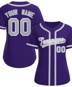Custom Purple Gray-White Classic Style Baseball Jersey For Women