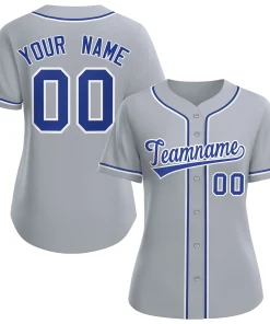 Custom Gray Royal-White Classic Style Baseball Jersey For Women