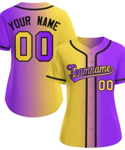 Custom Gold Purple-Black Gradient Fashion Baseball Jersey For Women
