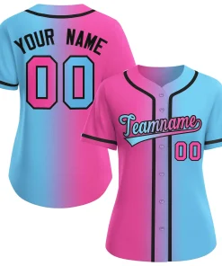 Custom Pink Light Blue-Black Gradient Fashion Baseball Jersey For Women