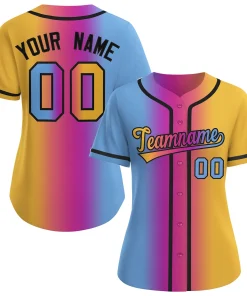 Custom Light Blue Gold-Black Gradient Fashion Baseball Jersey For Women