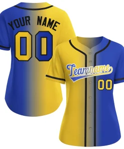 Custom Gold Royal-White Gradient Fashion Baseball Jersey For Women