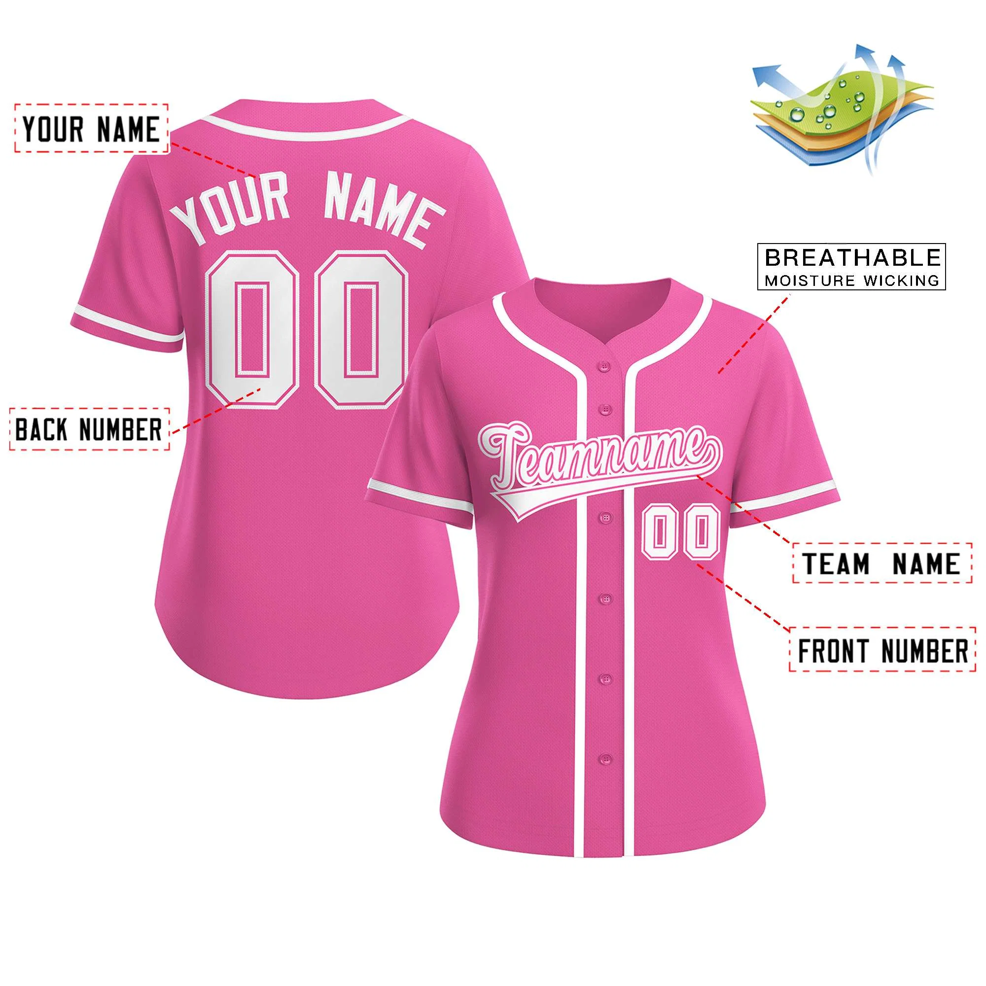 Custom Pink White-Pink Classic Style Baseball Jersey For Women - Image 2