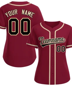 Custom Crimson Black-Khaki Classic Style Baseball Jersey For Women