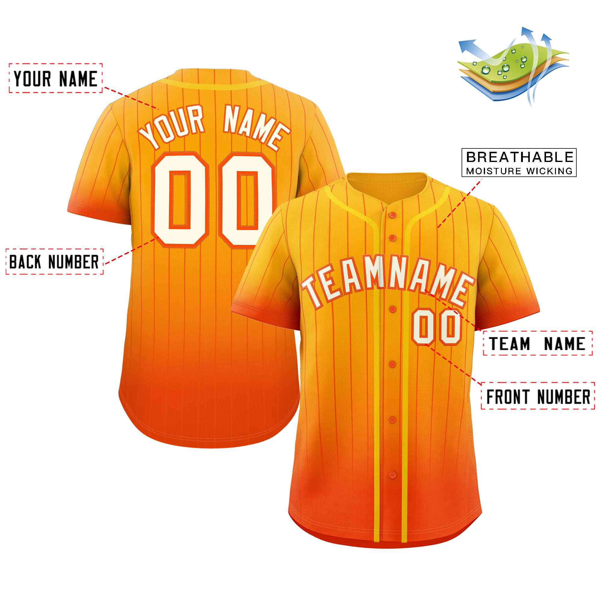 Custom Yellow Orange-White Gradient Stripe Fashion Authentic Baseball Jersey - Image 2