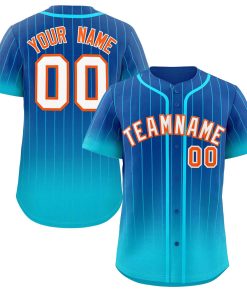 Custom Royal Sky Blue-Orange Gradient Stripe Fashion Authentic Baseball Jersey