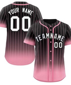 Custom Black Pink-White Gradient Stripe Fashion Authentic Baseball Jersey