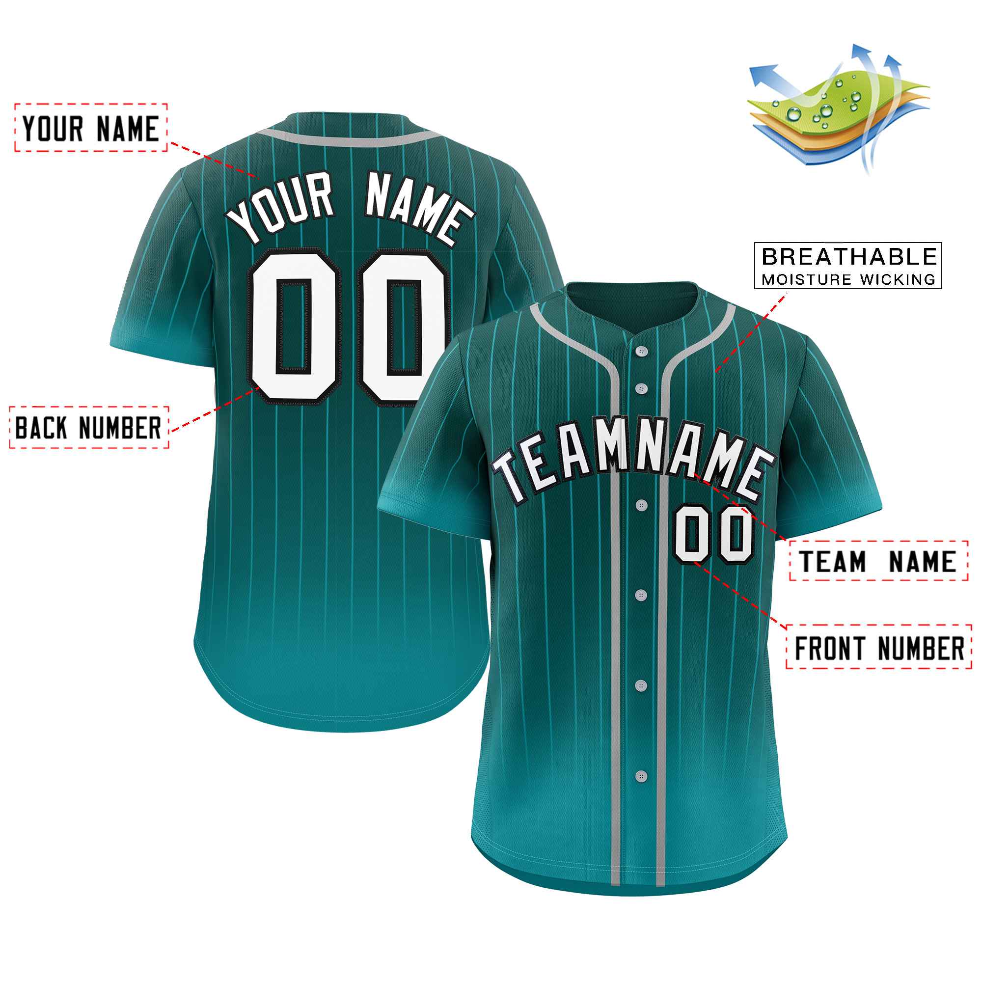 Custom Aqua white-Black Gradient Stripe Fashion Authentic Baseball Jersey - Image 2