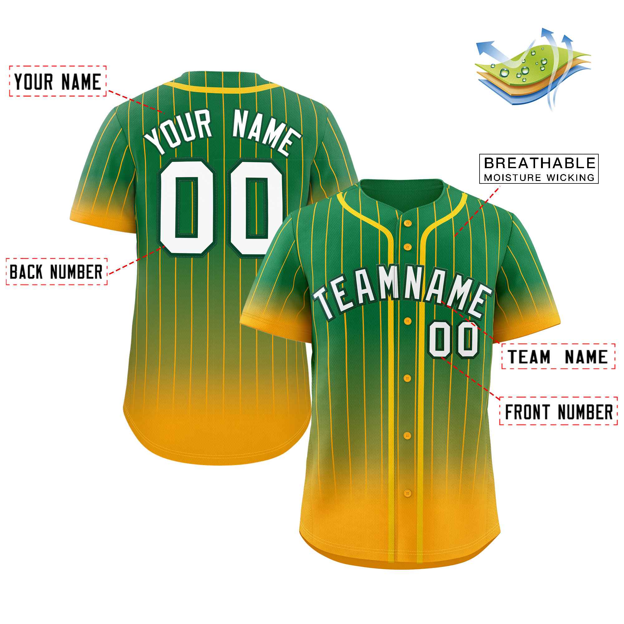 Custom Teal Yellow-White Gradient Stripe Fashion Authentic Baseball Jersey - Image 2