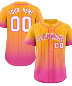 Custom Yellow Pink-White Gradient Stripe Fashion Authentic Baseball Jersey