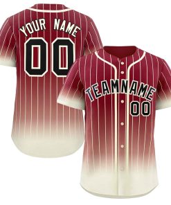 Custom Crimson Cream-Black Gradient Stripe Fashion Authentic Baseball Jersey