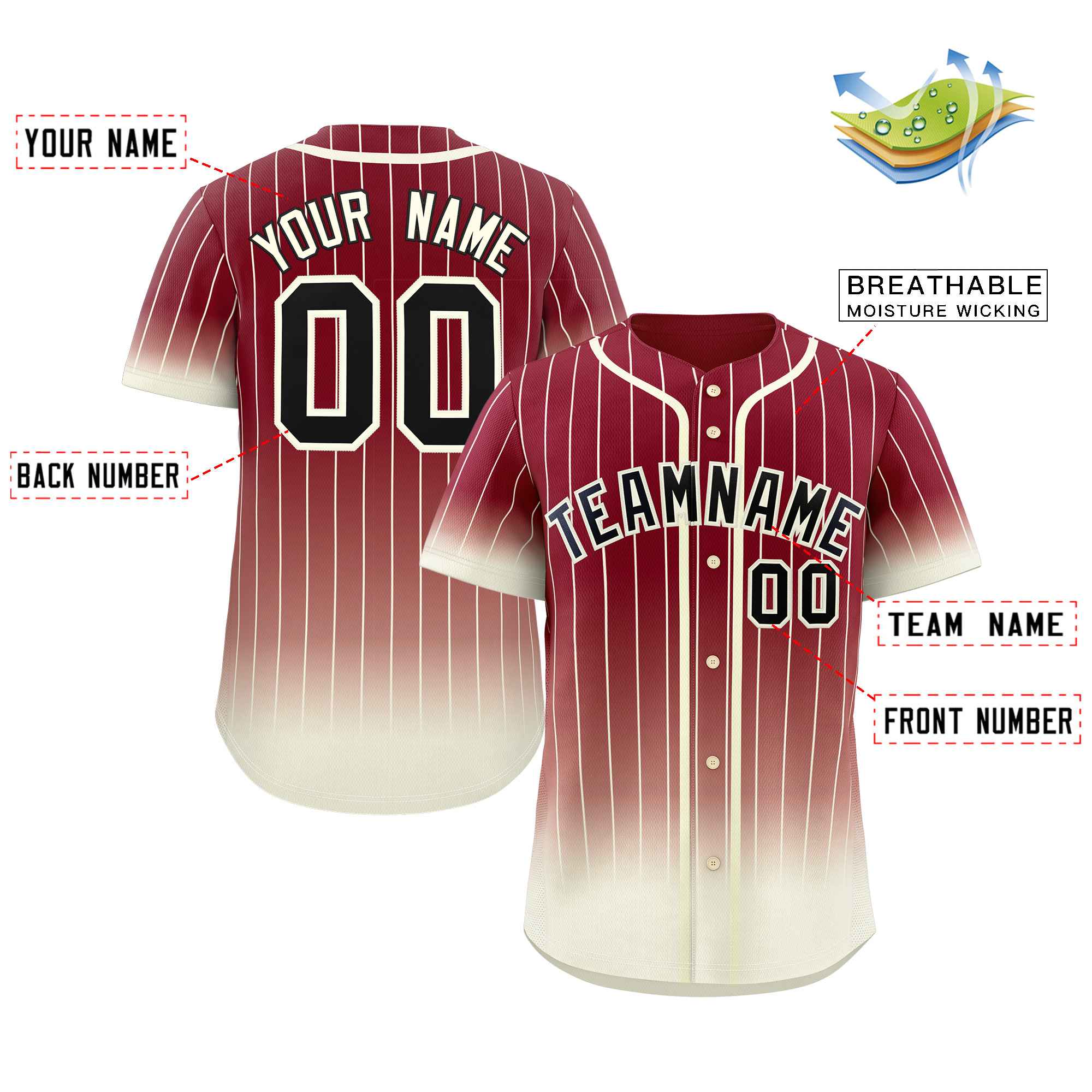 Custom Crimson Cream-Black Gradient Stripe Fashion Authentic Baseball Jersey - Image 2