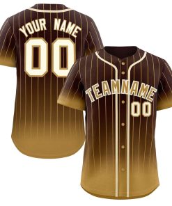 Custom Brown Old Gold-Cream Gradient Stripe Fashion Authentic Baseball Jersey