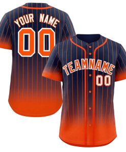Custom Navy Orange-White Gradient Stripe Fashion Authentic Baseball Jersey