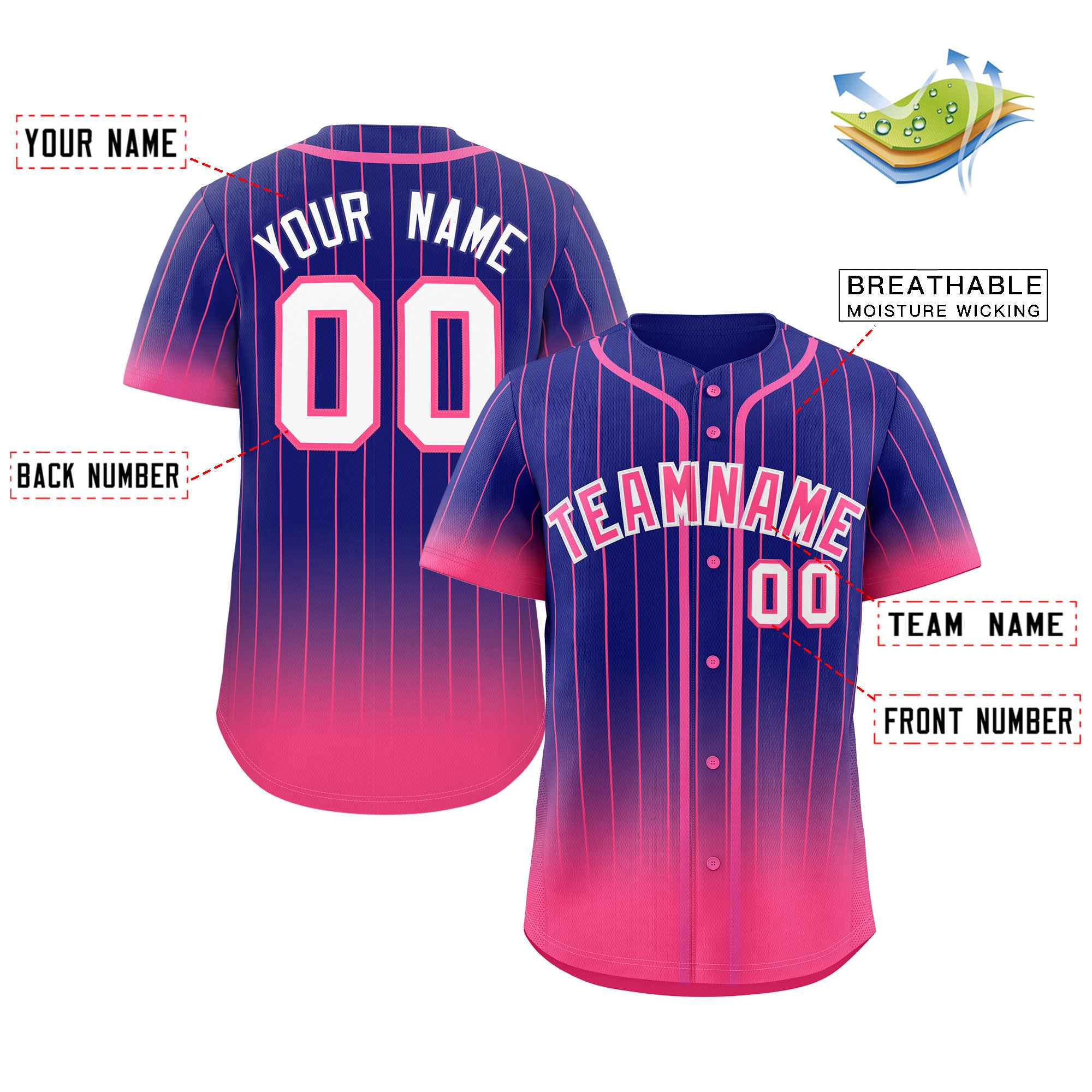 Custom Purple Pink-White Gradient Stripe Fashion Authentic Baseball Jersey - Image 2