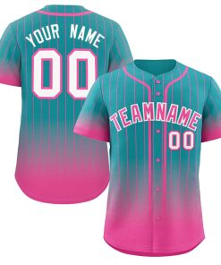Custom Aqua Pink-White Gradient Stripe Fashion Authentic Baseball Jersey