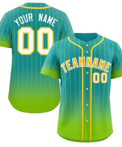 Custom Aqua Neon Green-Gold Gradient Stripe Fashion Authentic Baseball Jersey