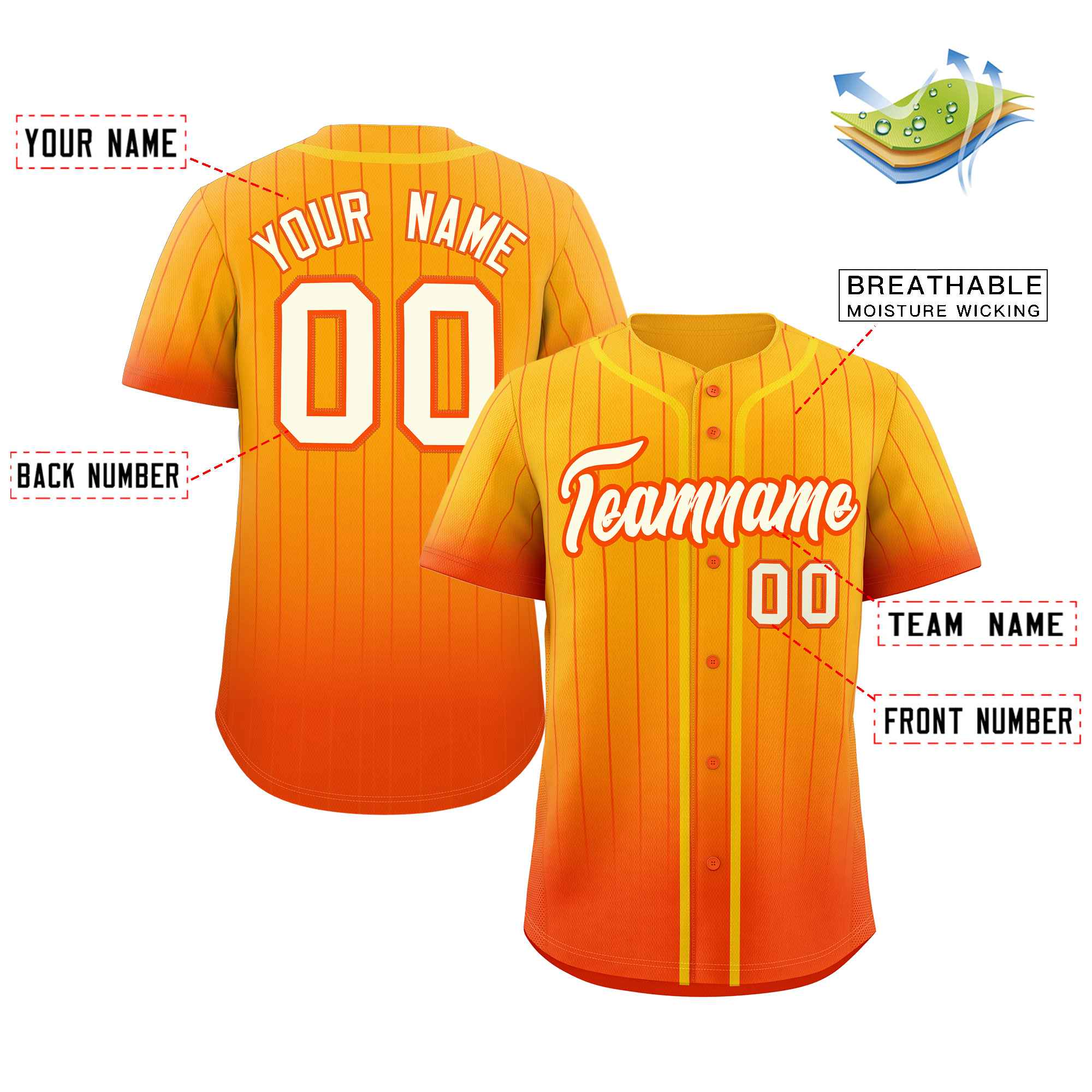 Custom Yellow Orange-White Gradient Stripe Fashion Authentic Baseball Jersey - Image 2