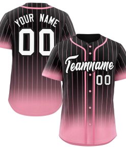 Custom Black Pink-White Gradient Stripe Fashion Authentic Baseball Jersey