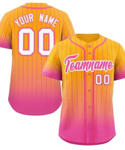 Custom Yellow Pink-White Gradient Stripe Fashion Authentic Baseball Jersey