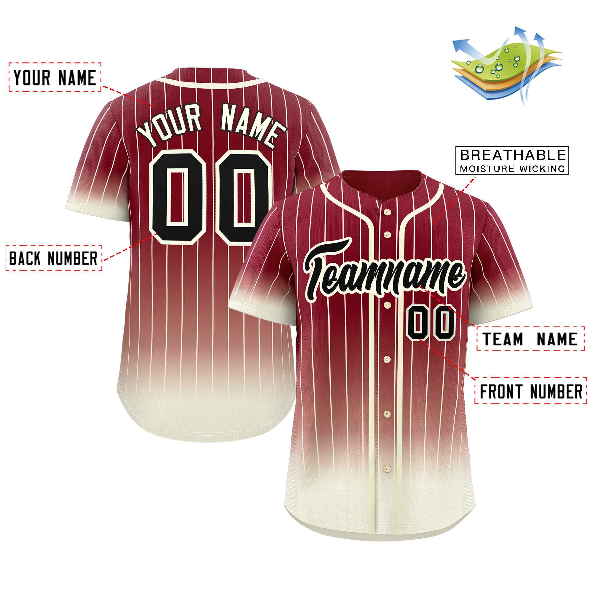 Custom Crimson Cream-Black Gradient Stripe Fashion Authentic Baseball Jersey - Image 2