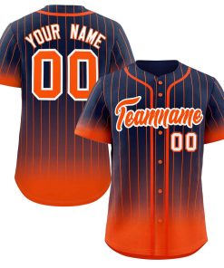 Custom Navy Orange-White Gradient Stripe Fashion Authentic Baseball Jersey