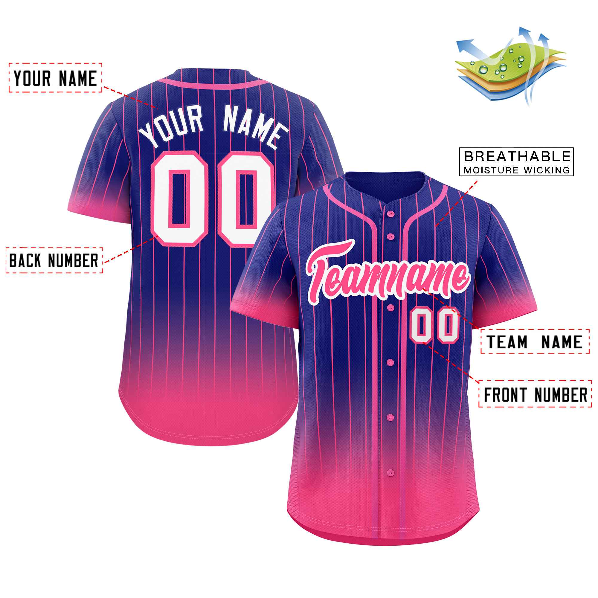 Custom Purple Pink-White Gradient Stripe Fashion Authentic Baseball Jersey - Image 2