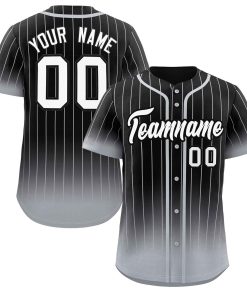 Custom Black Gray-White Gradient Stripe Fashion Authentic Baseball Jersey