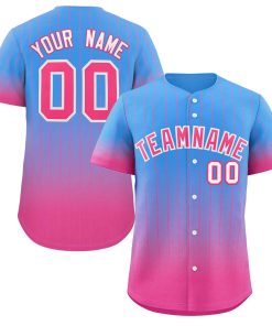 Custom Powder Blue Pink-White Gradient Stripe Fashion Authentic Baseball Jersey