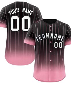 Custom Black Pink-White Gradient Stripe Fashion Authentic Baseball Jersey
