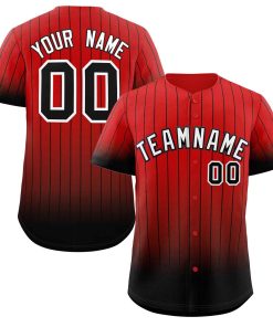 Custom Red Black-White Gradient Stripe Fashion Authentic Baseball Jersey