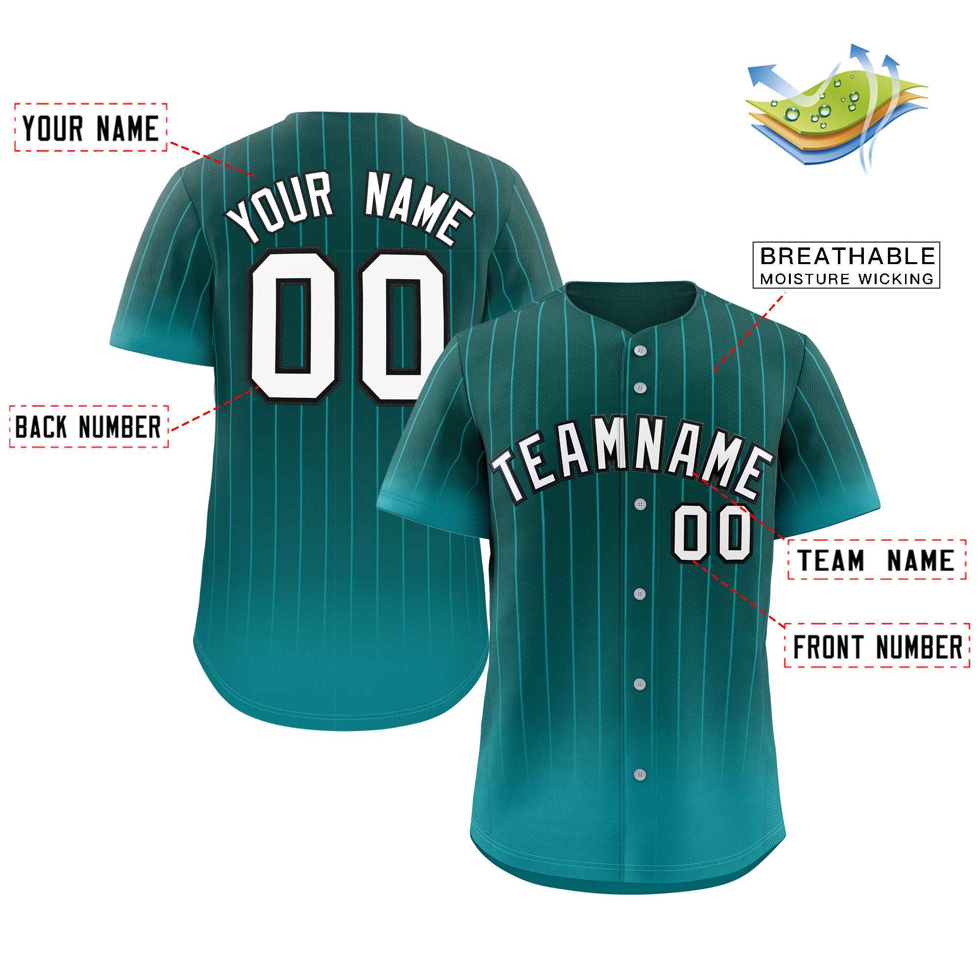 Custom Aqua white-Black Gradient Stripe Fashion Authentic Baseball Jersey - Image 2