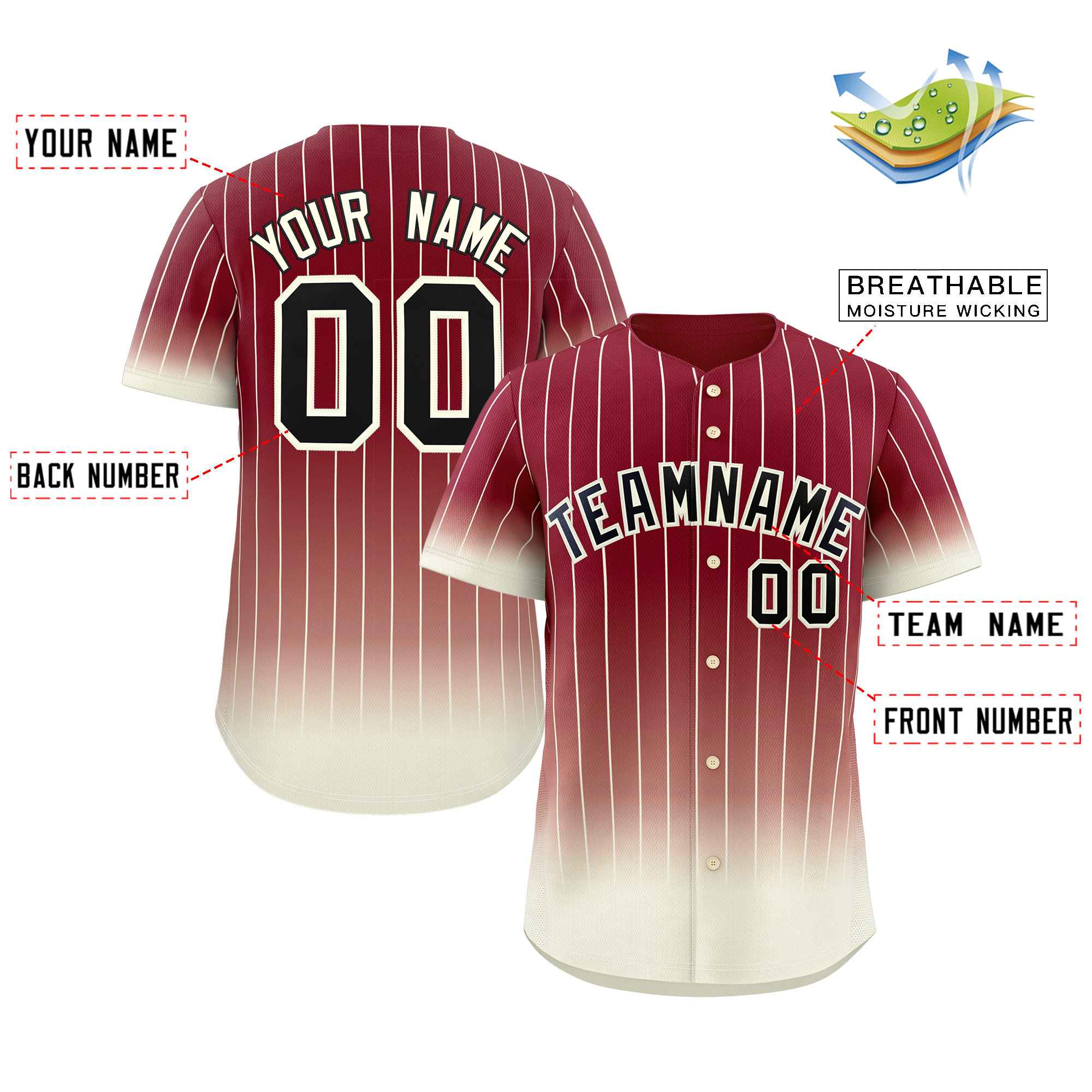 Custom Crimson Cream-Black Gradient Stripe Fashion Authentic Baseball Jersey - Image 2