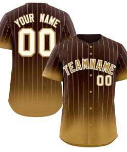 Custom Brown Old Gold-Cream Gradient Stripe Fashion Authentic Baseball Jersey