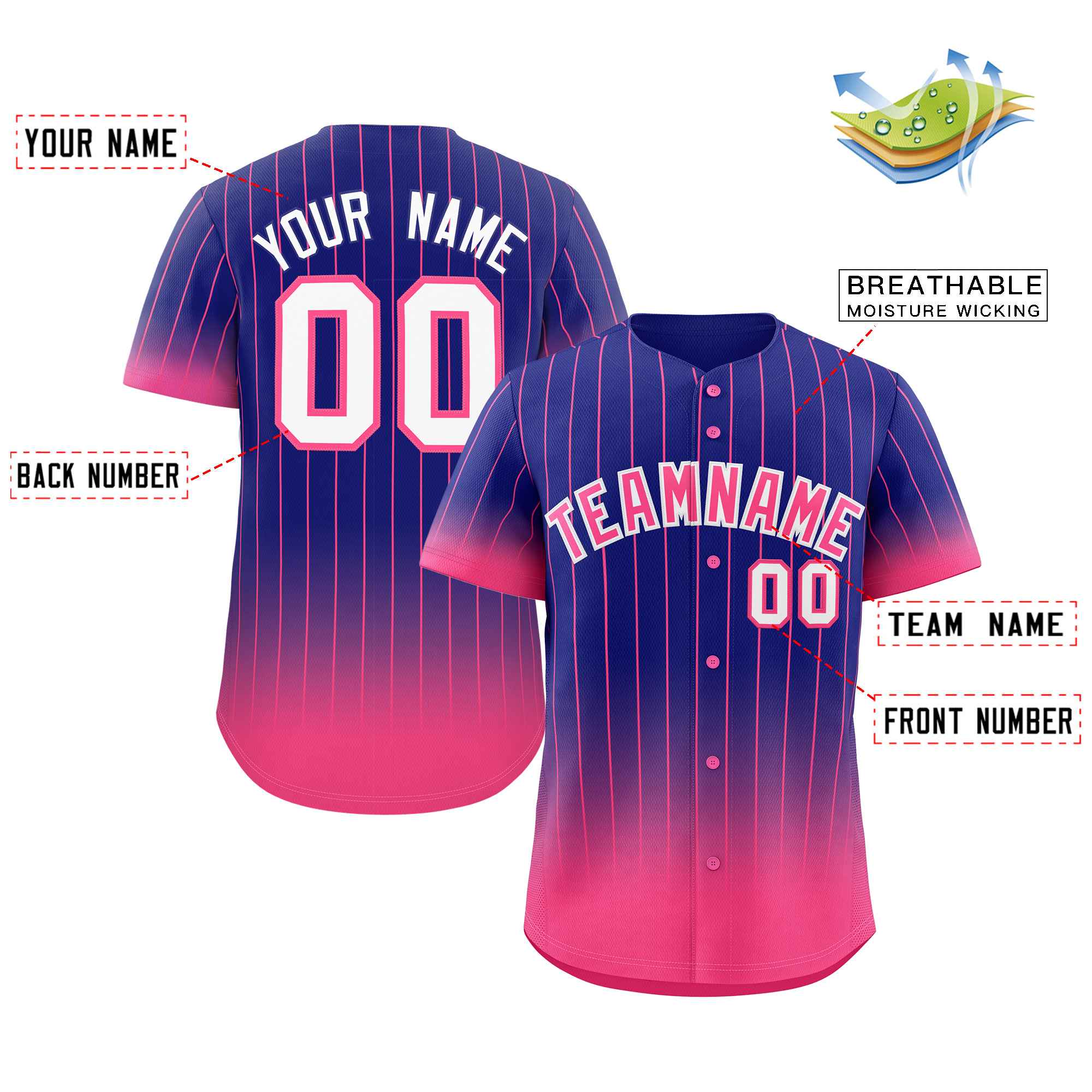 Custom Purple Pink-White Gradient Stripe Fashion Authentic Baseball Jersey - Image 2