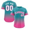 Custom Aqua Pink-White Gradient Stripe Fashion Authentic Baseball Jersey